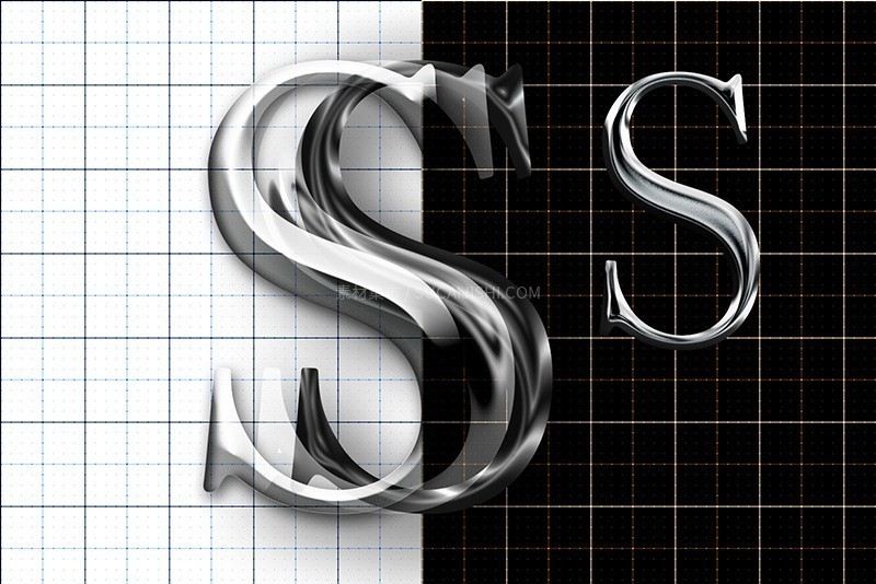 50+真实金属镀金镀铬质感PS样式 ASL PSD格式